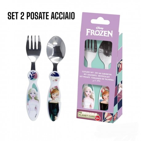 Posate Frozen II Disney - Forchetta e Cucchiaio in Acciaio Inossidabile Atossico per Bambina