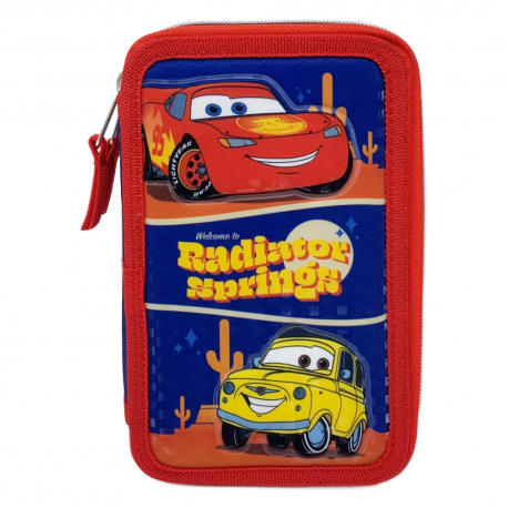 Astuccio Scuola 3D Cars Disney Saetta McQueen Multiscomparto 3 Zip - Portacolori Pennarelli Giotto