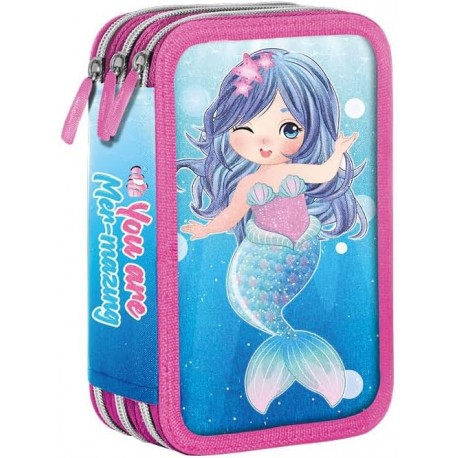 Astuccio Scuola 3D Sirenetta Lovely Mermaid Disney Multiscomparto 3 Zip - Portacolori Pennarelli Giotto per Bambina