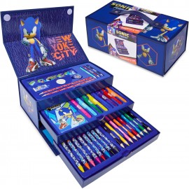 Valigetta Colori per Bambini Sonic the Hedgehog - Kit Disegno con Pastelli, Pennarelli e Matite Colorate