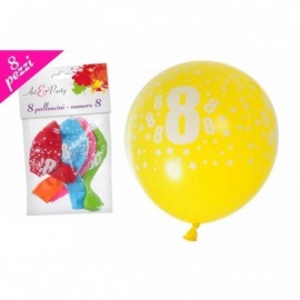 Palloncini in Lattice Colorati con Stampa Numero 8 - Busta da 10 pz, 26 cm - Ideali per Feste di Compleanno