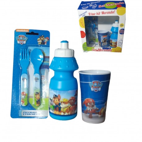 Set Pappa 3 Pz Paw Patrol in Plastica - Borraccia, Bicchiere e Posate per Scuola e Tempo Libero