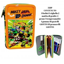 Astuccio Scuola 3D Tartarughe Ninja Marvel 44 Pz - Multiscomparto 3 Zip Giochi Preziosi