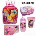 Set Scuola Asilo Principesse Disney 5 Pezzi - Zaino, Tovaglietta, Portamerenda, Bicchiere e Borraccia