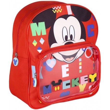 Zaino Mickey Mouse con Tasca Frontale Trasparente - Cinghie Regolabili e Imbottite cm 30