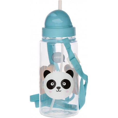 Borraccia per Bambini con Cannuccia 450ml - Animali Dolci: Panda, Orsetto, Tigre - con Tracollina