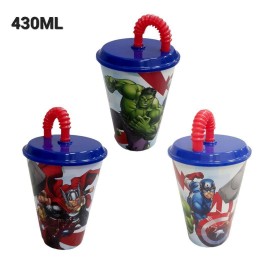 Bicchiere con Cannuccia Avengers Marvel in Plastica - 430 ml