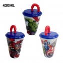 Bicchiere con Cannuccia Avengers Marvel in Plastica - 430 ml