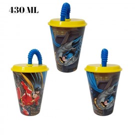Bicchiere con Cannuccia Batman & Robin in Plastica - 430 ml