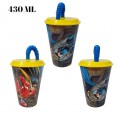 Bicchiere con Cannuccia Batman & Robin in Plastica - 430 ml