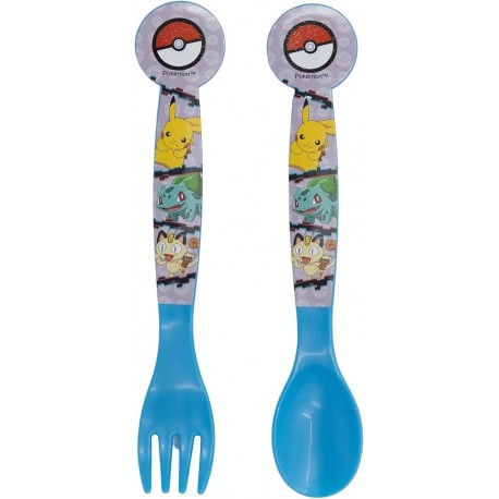 Posate Pokémon in Plastica BPA Free - Set Forchetta e Cucchiaio 2 Pz per Scuola e Tempo Libero