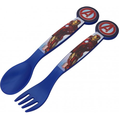 Posate Avengers Marvel di Plastica BPA Free - Forchetta e Cucchiaio Set 2 Pezzi per Scuola e Tempo Libero