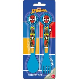 Posate Spiderman Marvel di Plastica BPA Free - Forchetta e Cucchiaio Set 2 pz per Scuola e Tempo Libero