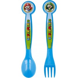 Posate Super Mario Bros di Plastica BPA Free - Set Forchetta e Cucchiaio 2 Pz per Scuola e Tempo Libero