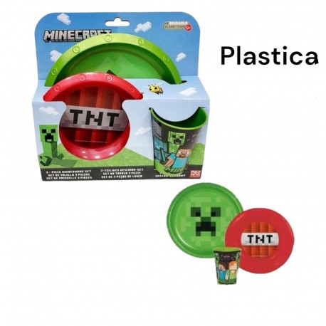 Set Pappa Plastica 3 Pezzi Minecraft - Piatto Fondo, Piatto Piano e Bicchiere  Descrizione Dettagliata: