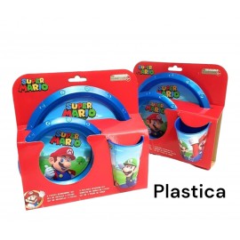 SET PAPPA 3 PEZZI SUPER MARIO PIATTO FONDO PIANO BICCHIERE PER MICROONDE CONFEZIONE REGALO