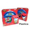 SET PAPPA 3 PEZZI SUPER MARIO PIATTO FONDO PIANO BICCHIERE PER MICROONDE CONFEZIONE REGALO