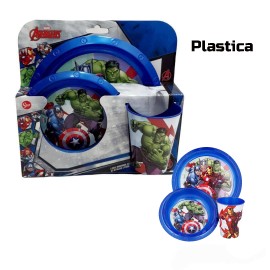 SET PAPPA AVENGERS SUPEREROE PIATTO PIANO PIATTO FONFO E BICCHIERE BAMBINO