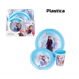 Set Pappa Plastica 3 Pezzi Frozen Disney Anna & Elsa - Piatto Fondo, Piano e Bicchiere