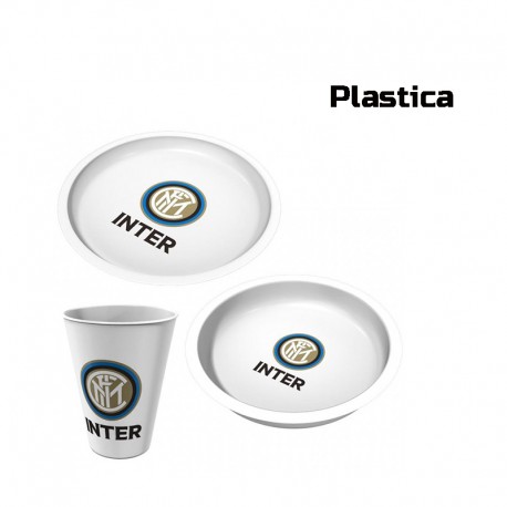 Set Pappa Plastica 3 Pezzi F.C. Inter - Prodotto Ufficiale con Piatto Fondo, Piatto Piano e Bicchiere