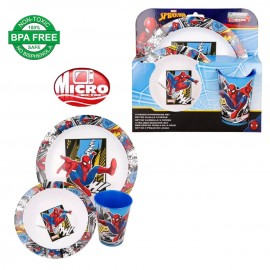 SET PAPPA 3 PEZZI SPIDERMAN MARVEL PIATTO FONDO PIANO BICCHIERE PER MICROONDE CONFEZIONE REGALO