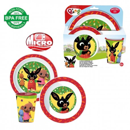 SET PAPPA 3 PEZZI MICKEY MOUSE DISNEY PIATTO FONDO PIANO BICCHIERE PER MICROONDE TOPOLINO