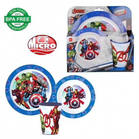 SET PAPPA 3 PEZZI SPIDERMAN MARVEL PIATTO FONDO PIANO BICCHIERE PER MICROONDE CONFEZIONE REGALO