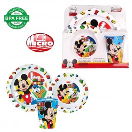 SET PAPPA 3 PEZZI MICKEY MOUSE DISNEY PIATTO FONDO PIANO BICCHIERE PER MICROONDE TOPOLINO