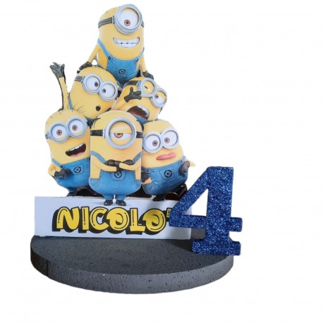 Sagoma Polistirolo con Nome e Numero Minions - Centro Tavola per Feste di Compleanno