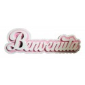 Scritta Benvenuta in Polistirolo Decorativo Rosa - Centro Tavola 30x12x6cm