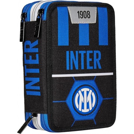 Astuccio Scuola Seven 3 Scomparti F.C. Inter Ufficiale - FIN ALLA VITTORIA, Blu Nero - Portapenne Multi Scomparto Completo