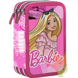 Astuccio Scuola di Barbie con 3 Zip - Completo di Pennarelli Giotto, Penna e Pastelli - 44 Pezzi