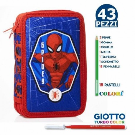 Astuccio Scuola Spiderman Marvel a Tre Piani con 43 Pezzi - Completo e Spazioso