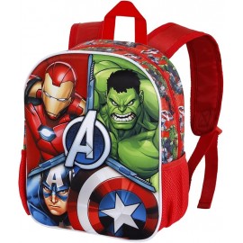 Zaino Scuola Asilo Avengers: Hulk, Capitan America e Iron Man - Rilievo 3D, Scomparto con Cerniera e Tasche Laterali