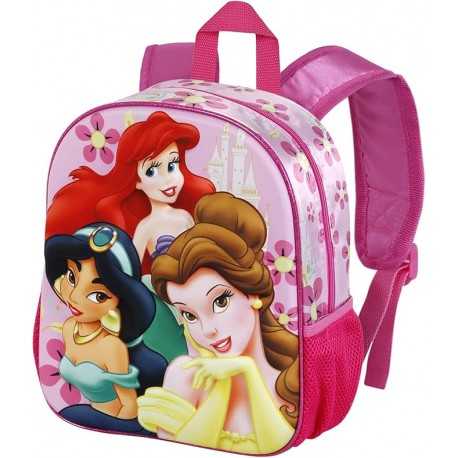 "Zainetto per Scuola Materna Principesse Disney con Rilievo 3D - Scomparto Principale con Cerniera e Tasche Laterali in Rete"