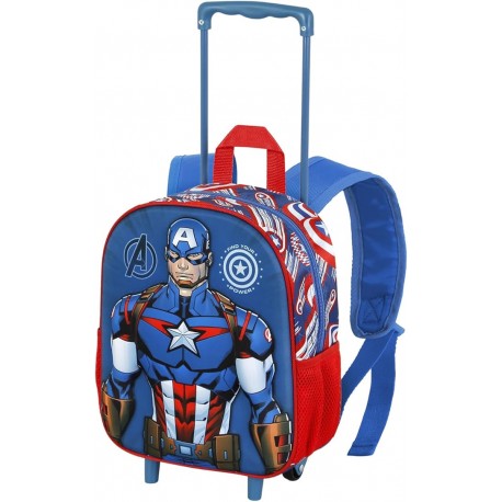 Zaino Scuola Asilo Trolley Capitan America Avengers 3D con Ruote e Manico Telescopico - 31 x 26 x 11 cm