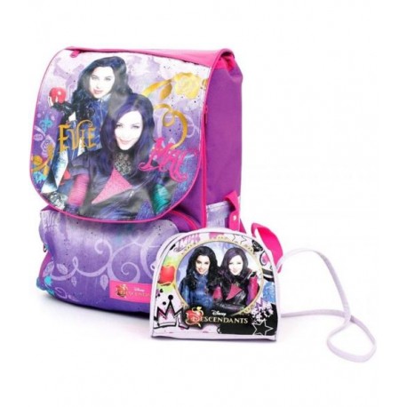 Zaino Scuola Estensibile Descendants Disney con Tracollina Passeggio - Design Viola e Rosa