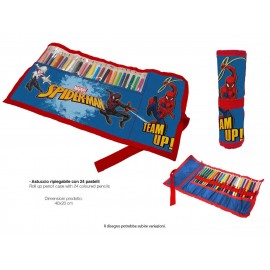 Astuccio Spiderman Marvel Roll Ripiegabile con 24 Pastelli - 40x20 cm