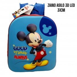 "Zainetto Asilo 3D con LED Disney Mickey Topolino - 32x26x11 cm - Spallacci Regolabili e Imbottiti"