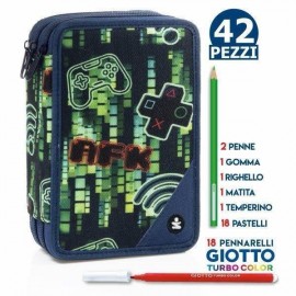 "Astuccio Scuola Matrix Game Over: Porta Colori Completo con 3 Zip  e Colori Giotto"