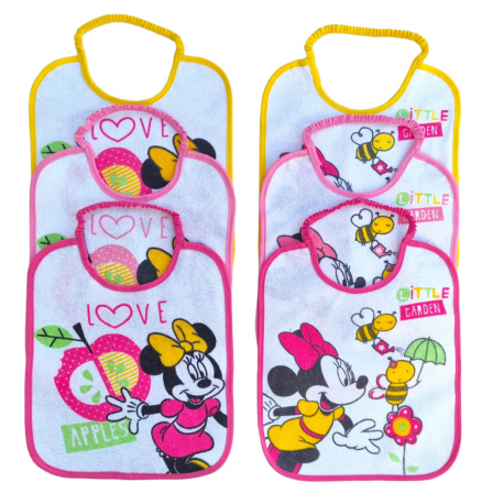 set 6 bavaglini retro antimacchia Disney Minnie Mouse-Neonato Cotone Spugna Impermeabili Retro