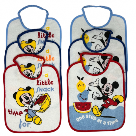 KIT DA 6 BAVETTE MEDIE SPUGNA MICKEY MOUSE CON DINOSAURO  CON RETRO  PLASTIFICATE  DISNEY