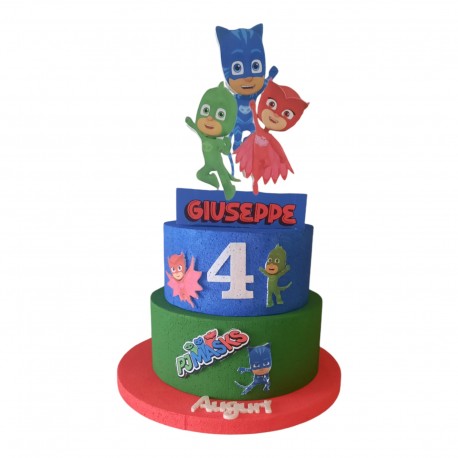 Torta in Polistirolo PJ Masks Super Pigiamini - Decorazione Tavola Personalizzabile per Compleanno