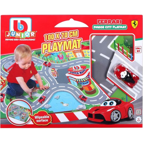 Tappetone Gioco Bura Ferrari Junior City  Multicolore - Con LaFerrari Inclusa e Superficie Lavabile, 100x70 cm