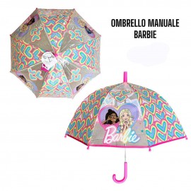 Ombrello Trasparente Barbie per Bambina 60 cm in PVC e Fibra di Vetro, Apertura Manuale di Sicurezza - Fucsia e Giallo