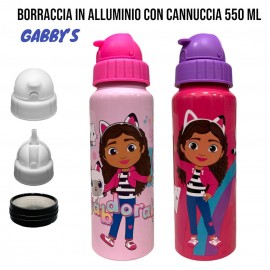 Borraccia in Alluminio con Cannuccia 550 ml Gabby – Tappo a Scomparsa, Ideale per Scuola e Tempo Libero