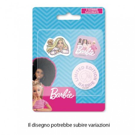 Blister con 3 Gomme per Cancellare Sagomate Barbie - Perfette per Scuola e Regalini di Fine Festa