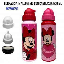 Borraccia in Alluminio con Cannuccia 550 ml Minnie Disney – Tappo a Scomparsa, Ideale per Scuola e Tempo Libero