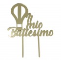 Cake Topper in Plexiglass Specchiato "Il Mio Battesimo" con Mongolfiera - Decorazione Elegante per Torta, 25 cm