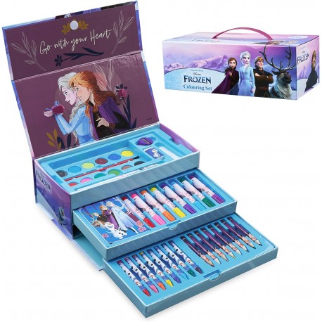 "Valigetta Colori Frozen Disney - Set 52 Pezzi per Disegno e Pittura con Cassetti | Kit Cancelleria Completo per Bambini"